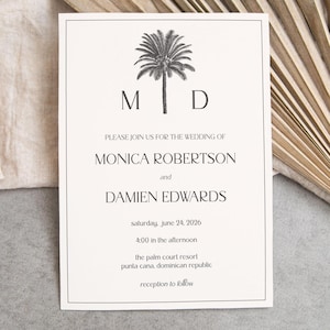 Vintage Palm Tree Wedding Invitation: Coastal Destination (Editable Template)