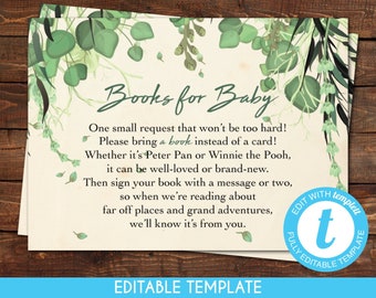 Editable Template AND Instant Download Books for Baby Insert Bring a Book Insert Peter Pan Baby Shower Invitation Woodland Neverland PPPR1