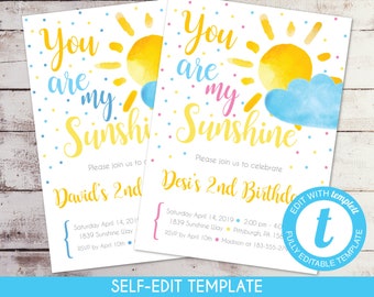 EDITABLE You Are My Sunshine Birthday Invitation Summer Birthday Sunshine Invitation Sunshine Party boy birthday girl birthday Template