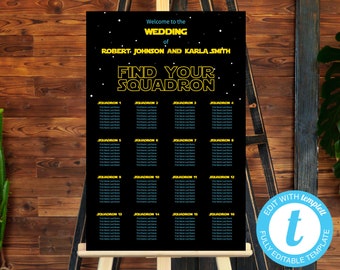 Editable Star Wars Wedding Seating Chart 20x30 24x36 Galactic Seating Chart Sign Template Star Wars Wedding Decor Template