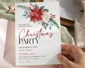 EDITABLE Christmas Invitation Company Christmas Party Invitation Holiday Party Invitation Winter Floral Invitation Christmas Dinner Template