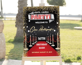 EDITABLE Hollywood Welcome Sign 24x36 Hollywood Birthday Welcome Sign Red Carpet Sweet 16 Birthday Welcome Sign Hollywood Party Template