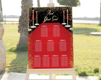 Editable Hollywood Seating Chart 24x36 Hollywood Birthday Seating Chart Red Carpet Sweet 16 Seating Hollywood Party Quinceanera Template