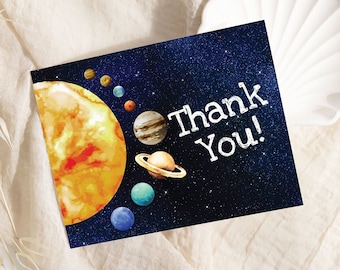 Editable Space Thank You Card Space Birthday Thank You Card Galaxy Stars Planets Astronaut Birthday Party Outer Space Birthday Template