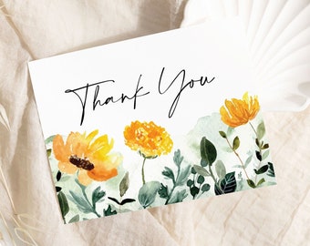 EDITABLE Sage Green Thank You Card Green Yellow Floral Thank You Card Sunflower Wedding Thank You Card Sunflower Greeting Card Template