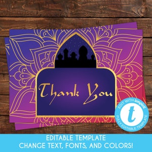 Cartes de remerciement modifiables mille et une nuits Invitation mille et une nuits Modèle de douche nuptiale marocain Sweet 16 anniversaire indien
