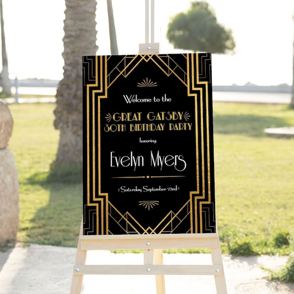 EDITABLE Great Gatsby Birthday Welcome Sign 24x36 1920s Birthday Welcome Sign Great Gatsby Party Decor Flapper Great Gatsby Sign Template