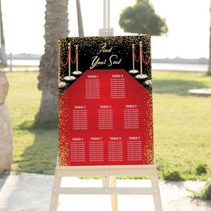 Editable Hollywood Seating Chart 24x36 Hollywood Birthday Seating Chart Red Carpet Sweet 16 Seating Hollywood Party Quinceanera Template
