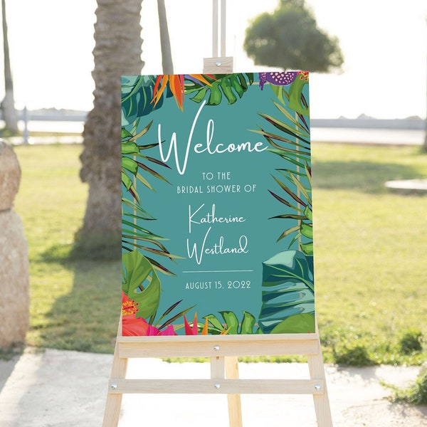 EDITABLE Teal Tropical Welcome Sign 24x36 Tropical Bridal Shower Welcome Sign Birthday Hawaiian Luau Tropical Welcome Poster Template