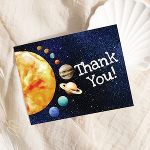 Bearbeitbare Weltraum-Dankeschön-Karte Weltraum-Geburtstag Danke-Karte Galaxie Sterne Planeten Astronauten Geburtstagsfeier Weltraum Geburtstag Vorlage