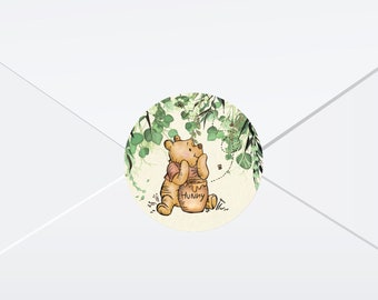 Winnie the Pooh Envelope Seal: Woodland Birthday Sticker (Editable Template)
