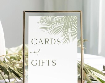 Sage Green Palm Wedding Sign, Cards & Gifts Table (8x10 Editable Template)