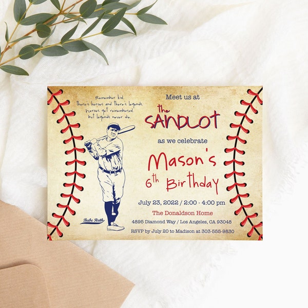 EDITABLE Vintage Baseball Invitation Baseball Birthday Invitation Sports Party Invite Game Day Sandlot Invitation Baseball Party Template