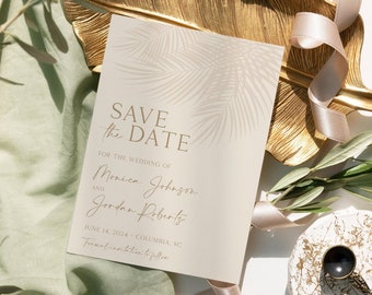 EDITABLE Modern Tropical Save the Date Neutral Palm Tropical Wedding Save the Date Modern Tropical Minimalist Neutral Save Date Template