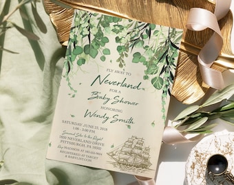 Editable Vintage Peter Pan Baby Shower Invitation Neverland Baby Shower Invite Woodland Peter Pan Storybook Shower Template