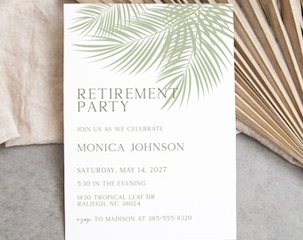 Tropical Palm Retirement Party Invitation, Sage Green (Editable Template)