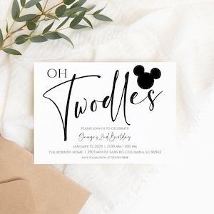 Editable Modern Twodles Birthday Invitation Mickey Mouse Birthday Invite Black White 2nd Birthday Invitation Boy Toodles Invitation Template