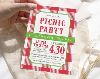 Red Picnic Birthday Invitation: Spring or Summer Company Party (Editable Template)