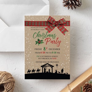 EDITABLE Rustic Nativity Christmas Party Invitation Religious Christmas Dinner Invitation Church Christmas Party Invite Rustic Template