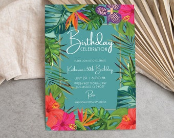Tropical Floral Birthday Invitation: Luau Party (Editable Template)