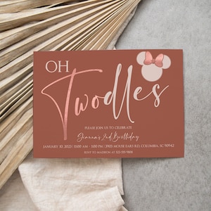 Editable Modern Boho Minnie Mouse Invitation Minnie Mouse Birthday Invitation Twodles Birthday Invitation Girl Twodles Invitation Template