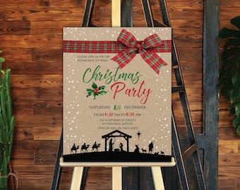 EDITABLE Rustic Nativity Christmas Party Poster 24x36 Religious Christmas Dinner Invitation Poster Church Christmas Party Invite Template