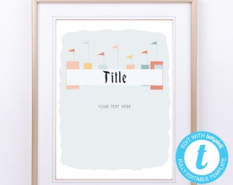 Letrero vintage editable para fiesta de parque temático: Decoración retro de cumpleaños azul (plantilla editable de 8 x 10)