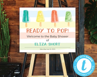 EDITABLE Ready to Pop Baby Shower Welcome Sign 24x36 Popsicle Baby Shower Popsicle Welcome Sign Ready to Pop Welcome Poster Template