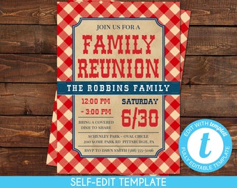 EDITABLE Summer BBQ Picnic Invite Family Reunion Invitation Neighborhood Block Party Invitation Company Party Invite Template