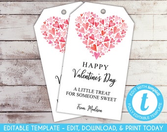 EDITABLE  Valentine's Day Tag Hearts Valentine's Day Treat Tag Valentine's Day Gift Tag Gift Favor Tags Valentine's Day Card Template