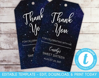 EDITABLE Starry Night Party Favor Tag Starry Night Birthday Favor Tag Celestial Birthday Thank You Tag Sweet Sixteen Gift Tag Template