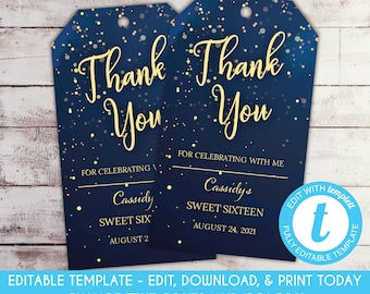 EDITABLE Starry Night Party Favor Tag Starry Night Birthday Favor Tag Celestial Birthday Thank You Tag Sweet Sixteen Gift Tag Template
