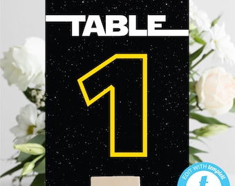 EDITABLE Star Wars Wedding Table Number Cards Star Wars Table Numbers Star Wars Birthday Table Cards Galactic Table Cards Template