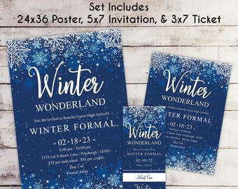Editable Winter Formal Dance Invitation Set Winter Wonderland School Dance Flyer Poster Formal Dance Ticket School Event Fundraiser Template