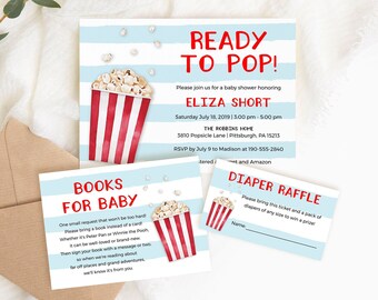 EDITABLE Ready to Pop Baby Shower Invitation Popcorn Baby Shower Invitation Popcorn Invitation Popcorn Books for Baby Diaper Raffle Template