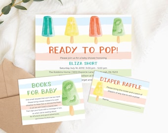 Editable Ready to Pop Baby Shower Invitation Set Popsicle Baby Invitation Popsicle Shower Invite Summer Baby Shower Invitation Template