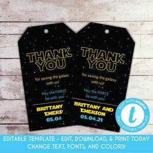 EDITABLE Star Wars Party Favor Tag Star Wars Wedding Favor Tag Star Wars Baby Shower Thank You Tag Star Wars Birthday Gift Tag Template