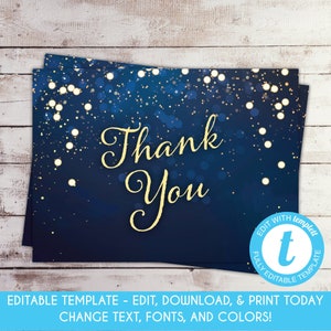 Carte de remerciement modifiable Nuit étoilée Carte de remerciement d'anniversaire avec étoiles Carte de remerciement Sweet Sixteen céleste sous le thème des étoiles