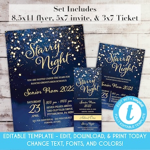 EDITABLE Starry Night Prom Invitation Set School Dance Flyer Invitation Prom Tickets Homecoming Starry Night Invitation Under the Stars