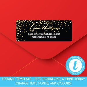 Editable  VIP Pass Return Address Labels Hollywood Party Return Address Label Gold Glitter Address Sticker Envelope Address Label Template