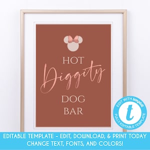 EDITABLE Modern Boho Minnie Mouse Party Sign 8x10 Minnie Mouse Birthday Hot Diggity Dog Bar Sign Girl Twodles Birthday Party Sign Template