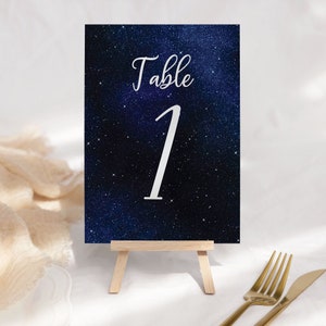 Bewerkbare Sterrennacht tafelnummers sterren Sweet 16 verjaardag Celestial tafelnummers sterren Quinceanera Under the Stars tabel kaartsjabloon