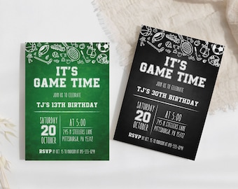 Sports Birthday Invitation: Football Baseball Basketball Soccer Team Party (Editable Template)