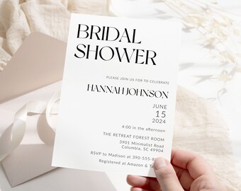 Modern Minimalist Bridal Shower Invitation: Any Color (Editable Template)