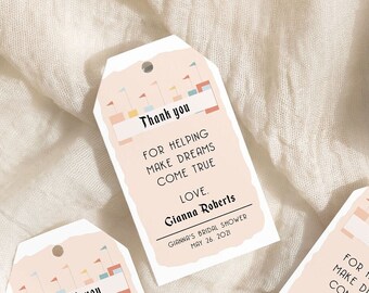 Vintage Theme Park Party Favor Tag: Retro Pink Birthday Thank You (Editable Template)