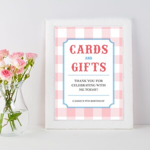 Bewerkbaar roze picknickfeestbord 8 x 10 circus verjaardag decor kaarten en geschenken Cowgirl feestdecor Tea party decor westerse verjaardagssjabloon