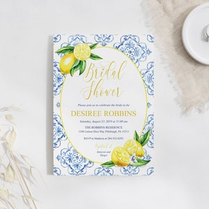 EDITABLE Lemon Bridal Shower Invitation Blue Tile Bridal Shower Invitation Positano Tuscan Bridal Shower Invite Lemon Citrus Invite Template