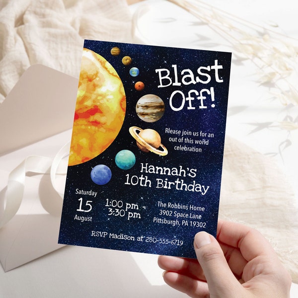 EDITABLE Outer Space Birthday Invitation Space Invitation Planets Galaxy Birthday Invite Space Theme Space Party Rocket Blast Off Template