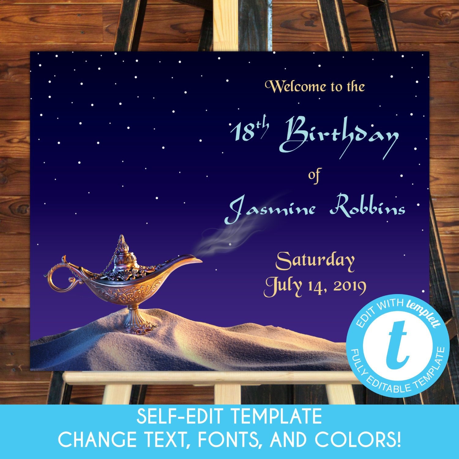 Editable  Arabian Nights Welcome Sign 24x36 Aladdin Sweet 16 Birthday Welcome Sign Template Moroccan Welcome Poster Template