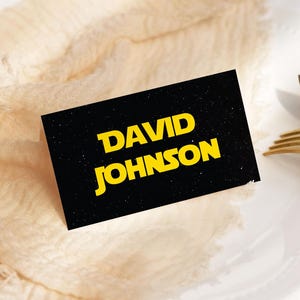 Tarjeta de lugar de boda de Star Wars editable Tarjeta de tienda de Star Wars Decoración de cumpleaños de Star Wars Carpa de comida Plantilla de decoración de boda de Star Wars